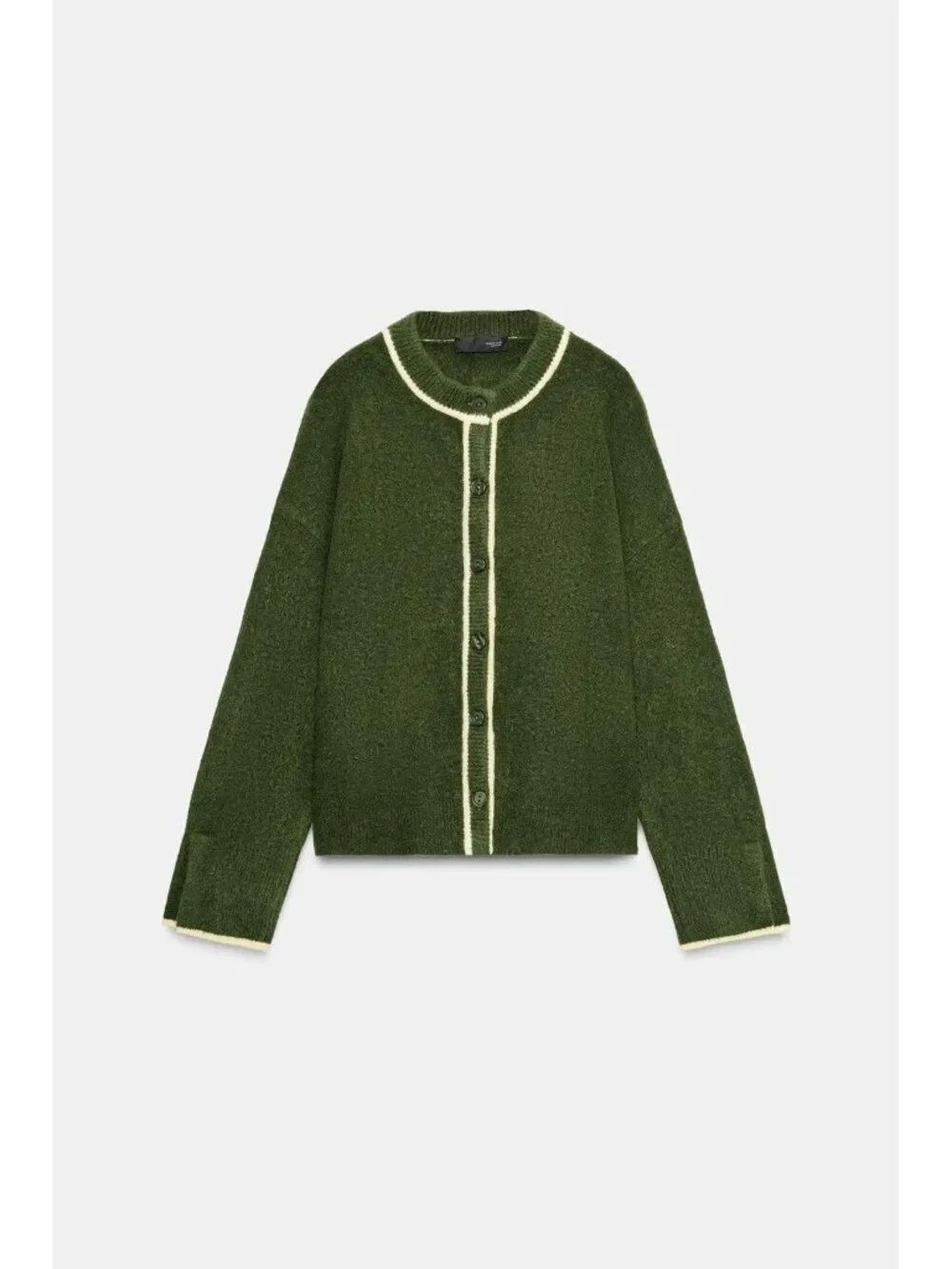 Zara Womens Cardigan S Green Wool Blend Stretch Button Front 5536/196 NWOT